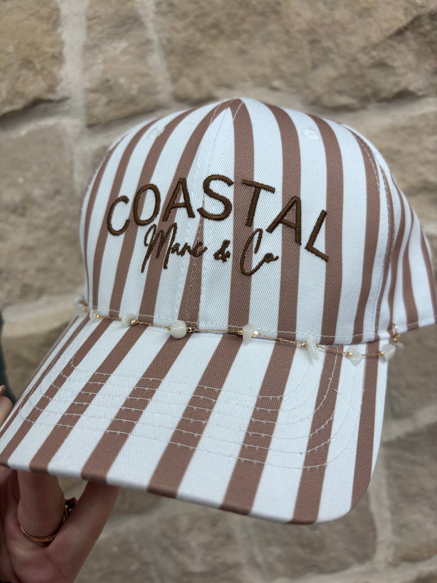 Coastal Mane Brown Striped Trucker Hat