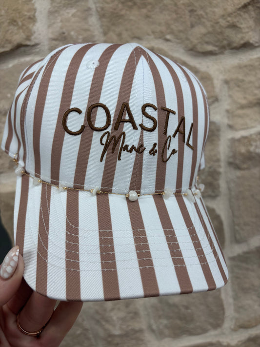 Coastal Mane Brown Striped Trucker Hat